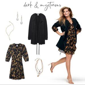 Cabi # 5945 Size XS Black Floral Debut Dress in Fiesta Floral